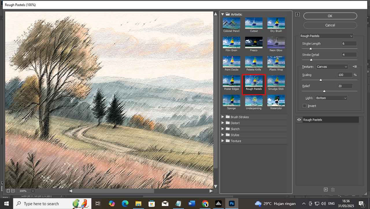 Cara Menggunakan Filter Artistic Rough Pastels di Photoshop untuk Efek Lukisan Unik
