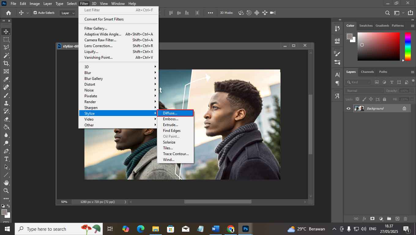 Mengenal Fungsi dan Cara Menggunakan Filter Stylize Diffuse di Photoshop