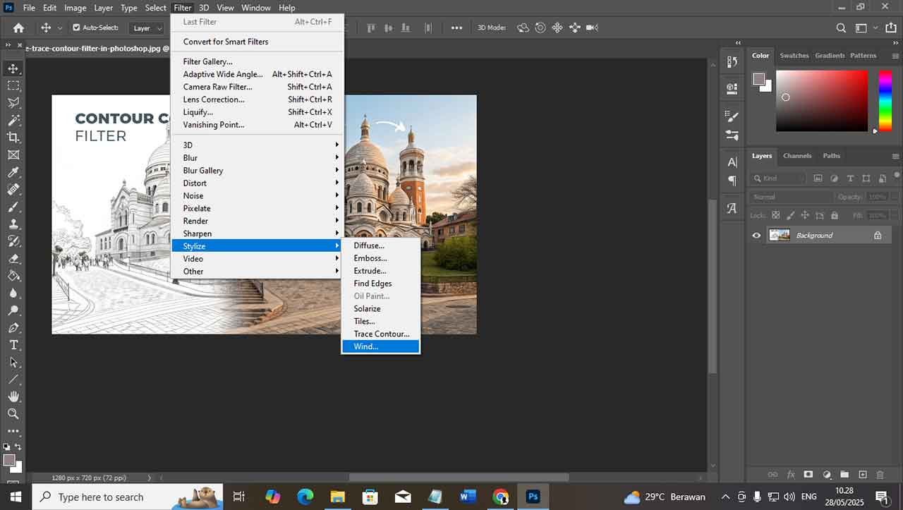 Cara Menggunakan Filter Stylize Wind di Photoshop untuk Efek Angin yang Dinamis