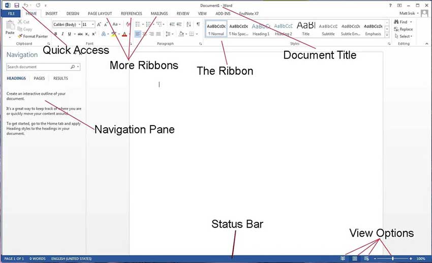 lembar kerja Microsoft Word 2013