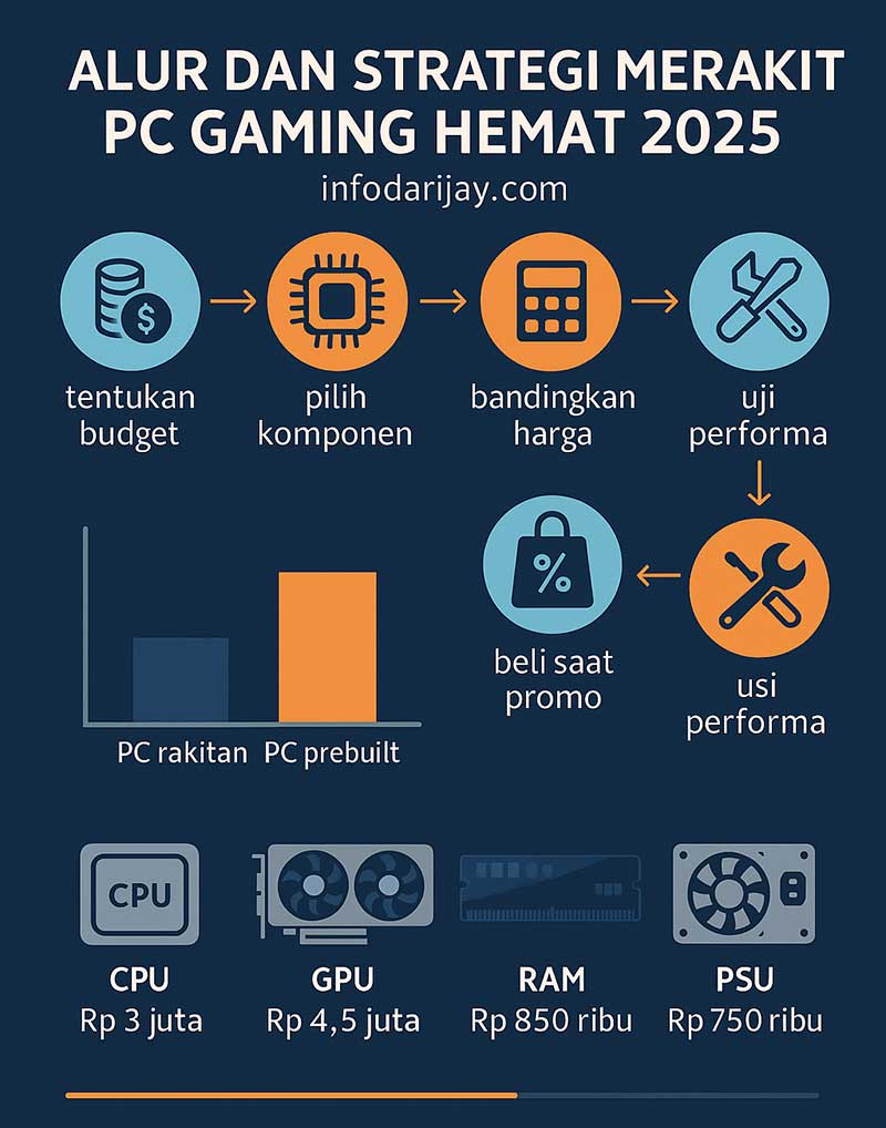 Infografik Alur dan Strategi Merakit PC Gaming Hemat 2025