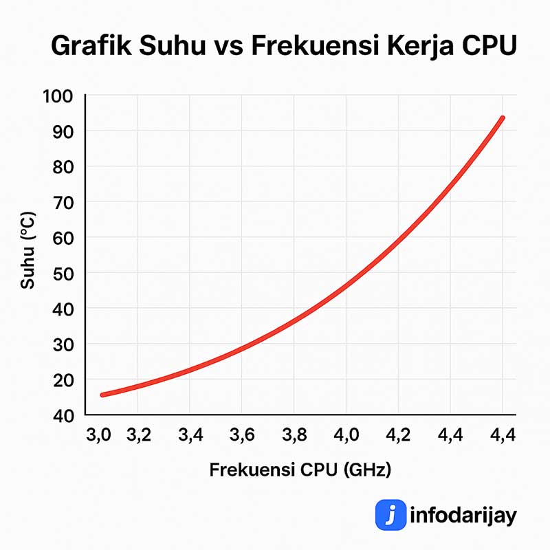 infografis grafik suhu vs frekuensi kerja CPU